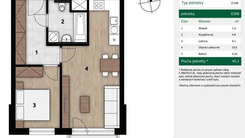 Pronájem bytu 2+kk 45 m2